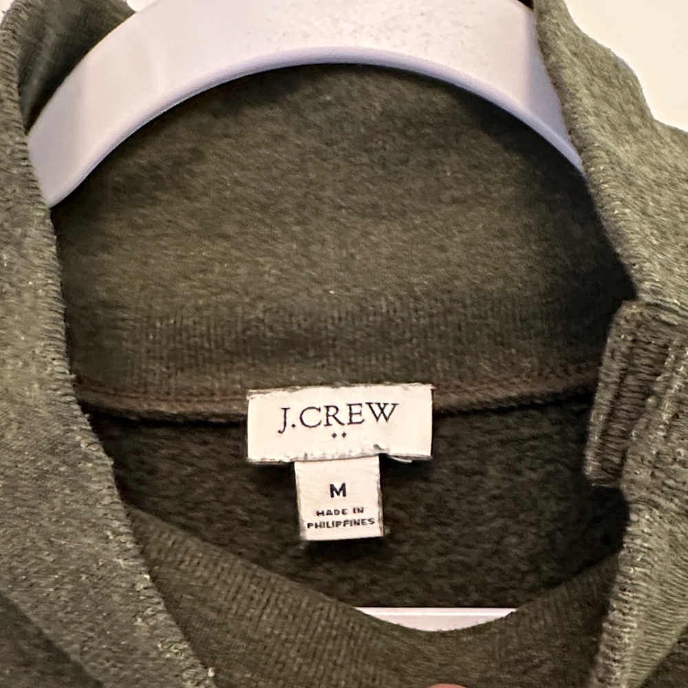 J.Crew Fleece Olive Green Button-Up Sweater Mockneck Turtleneck - Picture 3 of 3